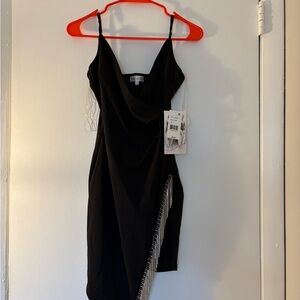 Honey and Rosie Black Asymmetrical Dress with Rhinestone Trim